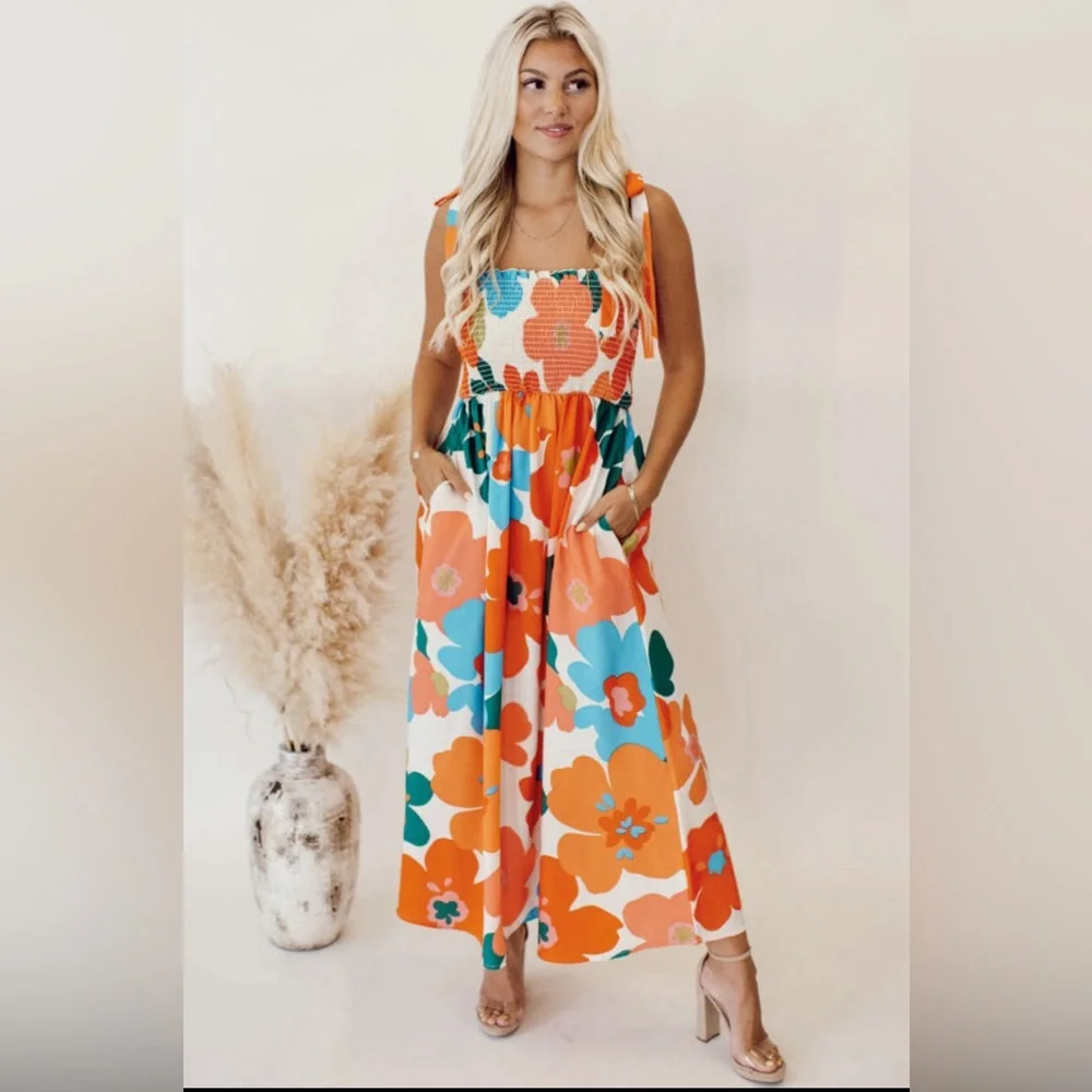 Bree floral self tied straps smocked bust maxi dress - Picture 1 of 3